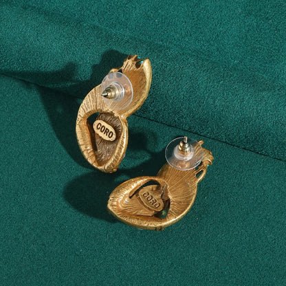 Antique Luxury Water Drop Natural Stone Goldfish Blue  Long Charm Vintage Stud Earrings