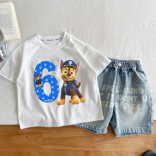 Paw Patrol Kids Cartoon Versatile Pop Birthday Tops Tees Shirt Gift