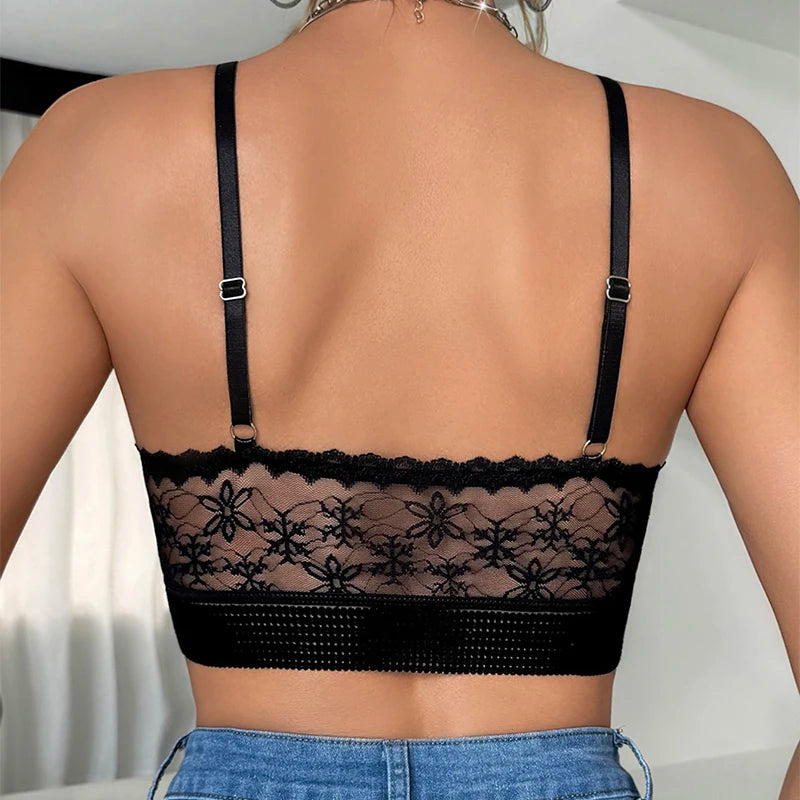 Women Underwear Erotic Wire-Free Paddles Floral Lingerie Bra Backless Brassiere