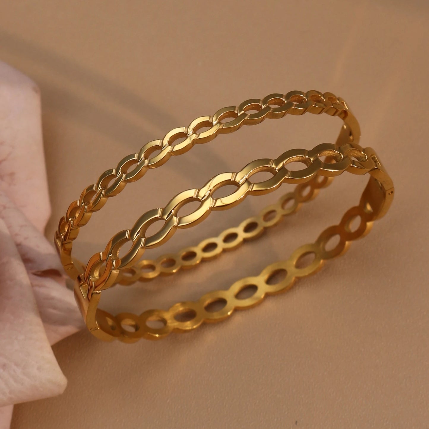 18K Gold Plated Stainless Steel Zircon Chain Hollow Women's Bracelet