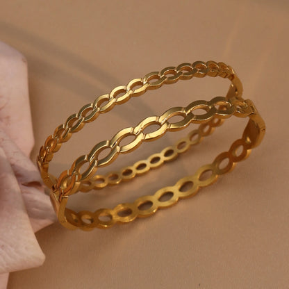 18K Gold Plated Stainless Steel Zircon Chain Hollow Women's Bracelet