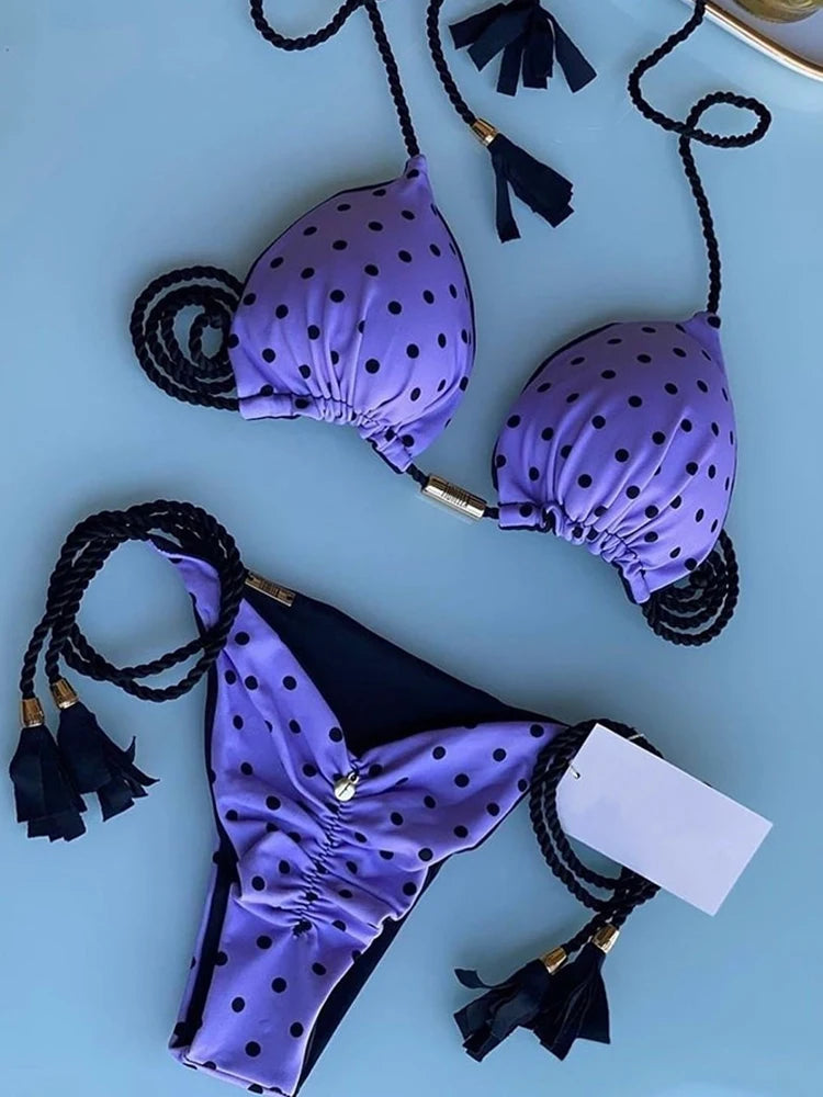 Sexy Braided Rope Bikini Women Swimwear Leopard Swimsuit Push Up Beachwear