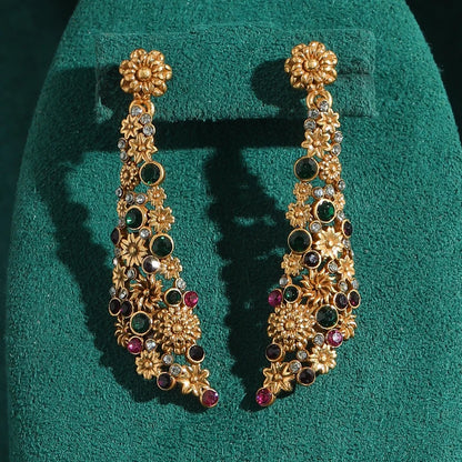 Women Vintage Rhinestones Flower Designer Charm Antique Drop Dangle Earrings