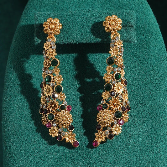 Women Vintage Rhinestones Flower Designer Charm Antique Drop Dangle Earrings