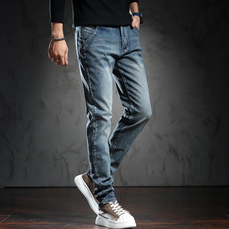 Men Fashion Blue Skinny Slim Fit Cotton Stretch Cowboy Denim Jeans Pan ...