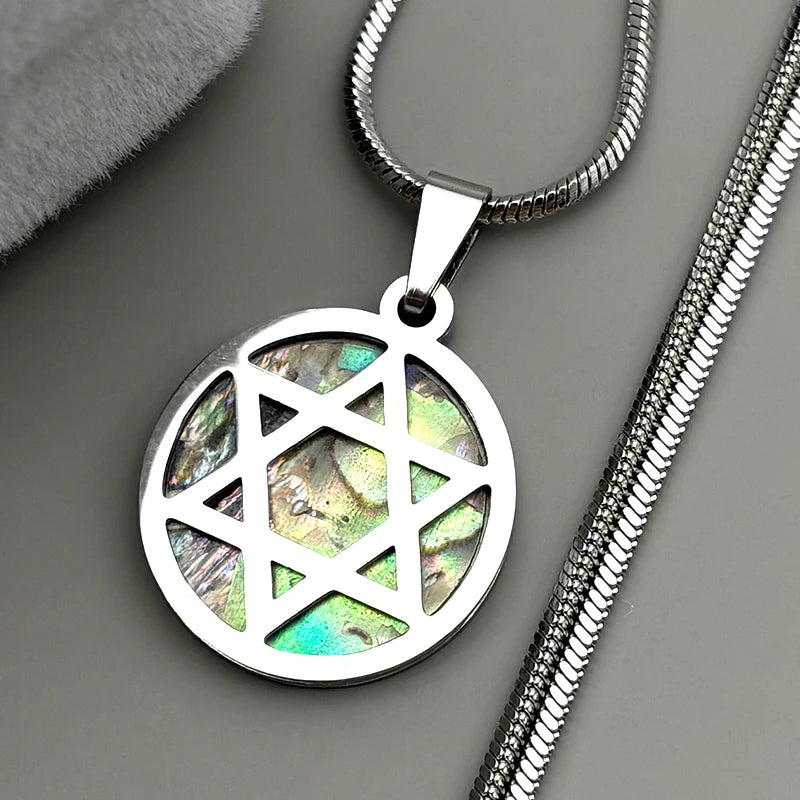 Women Men Abalone Stainless Steel Gold Color Jewish Star of David Aesthetic Hexagram Amulet Necklace