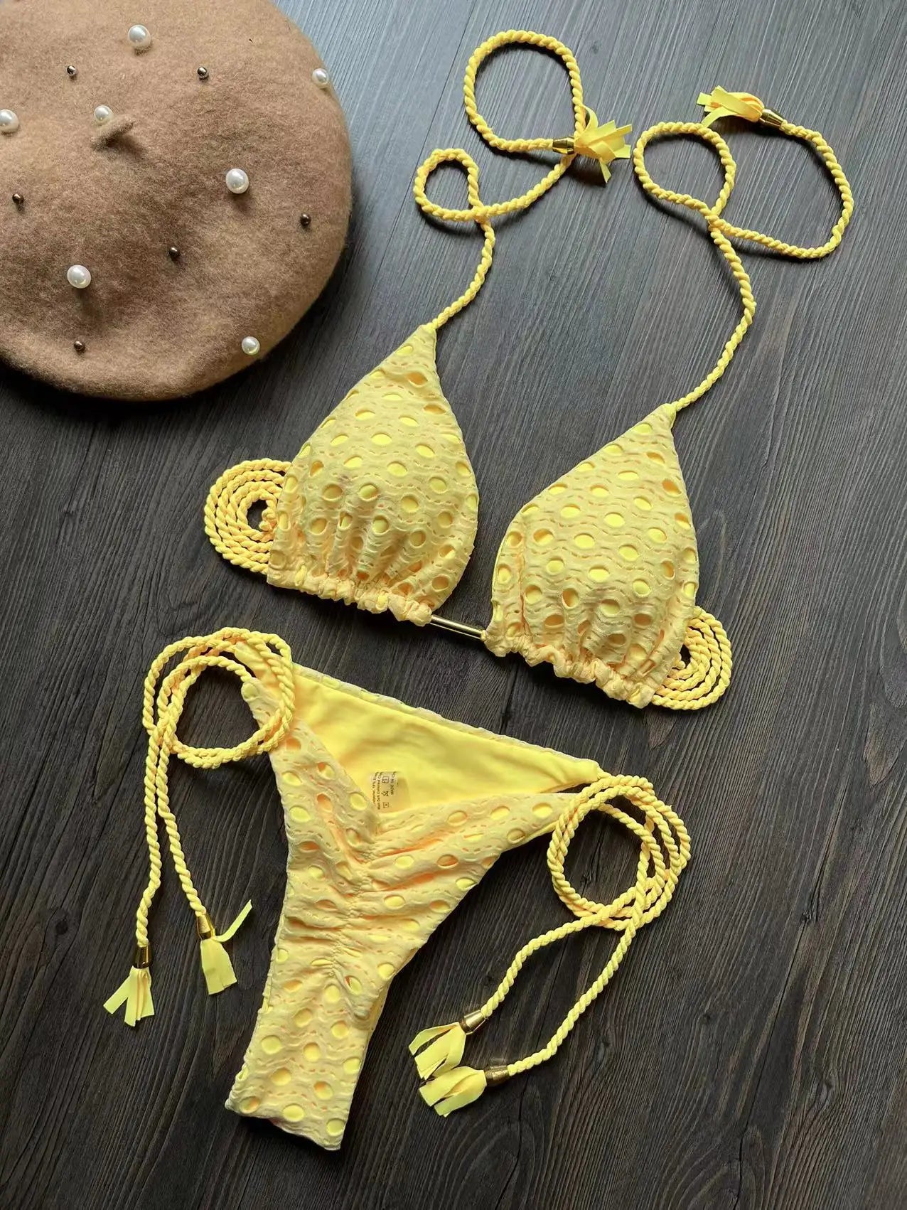 Sexy Hollow out Braiding rope Bikini Swimwear Swimsuit Triangle Solid Bathing Brazilian Suit