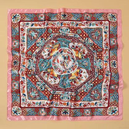 Women Fashion Silk Square Vintage Hijab Flower Prints Pashmina Bandana Scarves