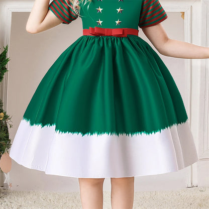 Girls Kids New Year Party Santa Claus Snowman Print Cosplay Costume Xmas Princess Theme Party Dress