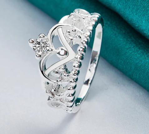 925 Sterling Silver Crown Zircon Woman Fashion Wedding Engagement Party Gift Charm Ring