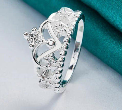 925 Sterling Silver Crown Zircon Woman Fashion Wedding Engagement Party Gift Charm Ring