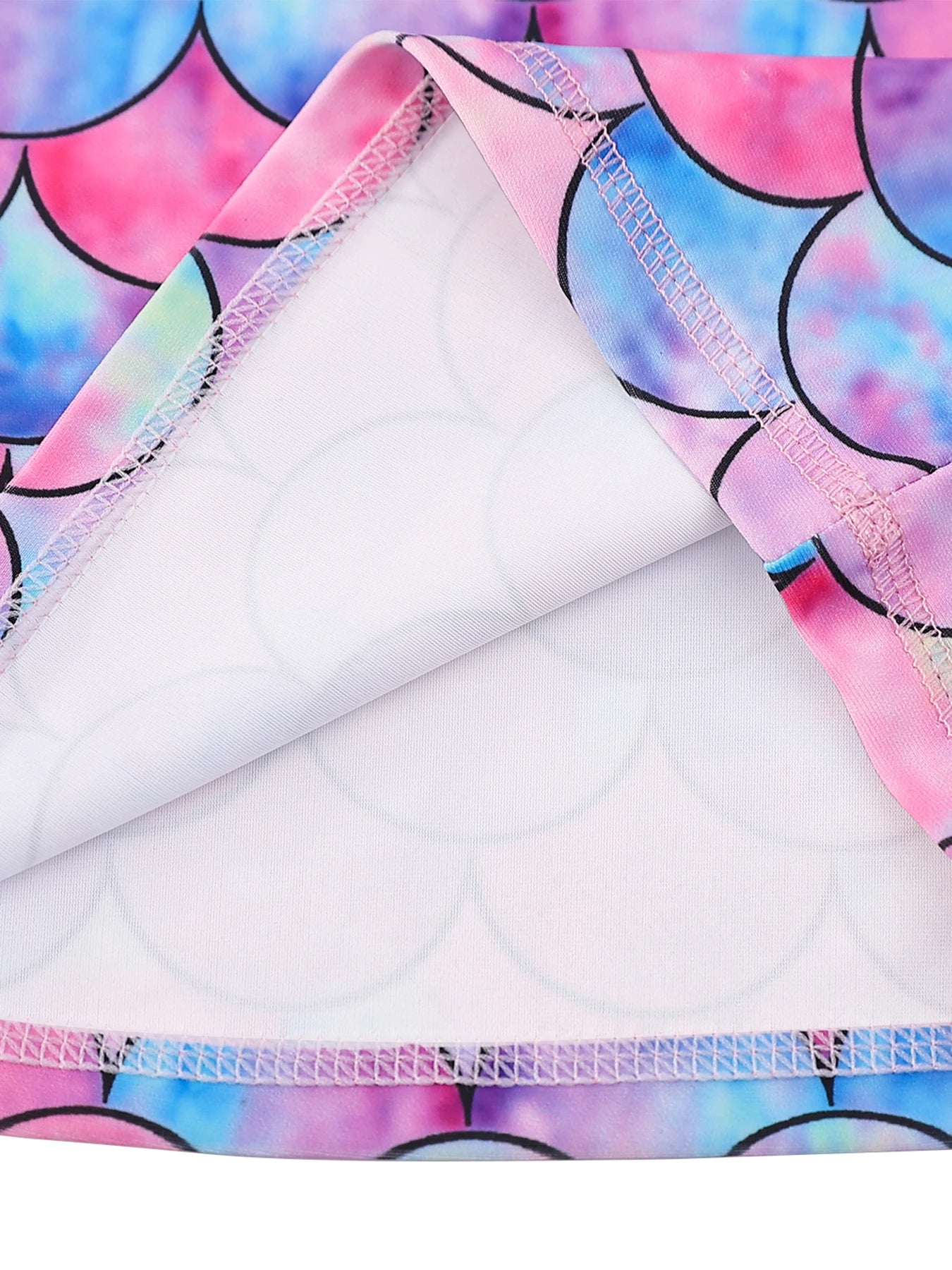 2pcs Kids Girls Short Sleeve Tops Swim Shorts Scale Print Patchwork Beach Bathing Swimwear