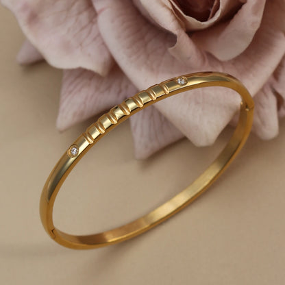 Vintage 18K Plated Stainless Steel Crystal Women's Fashion Bangles Bracelet