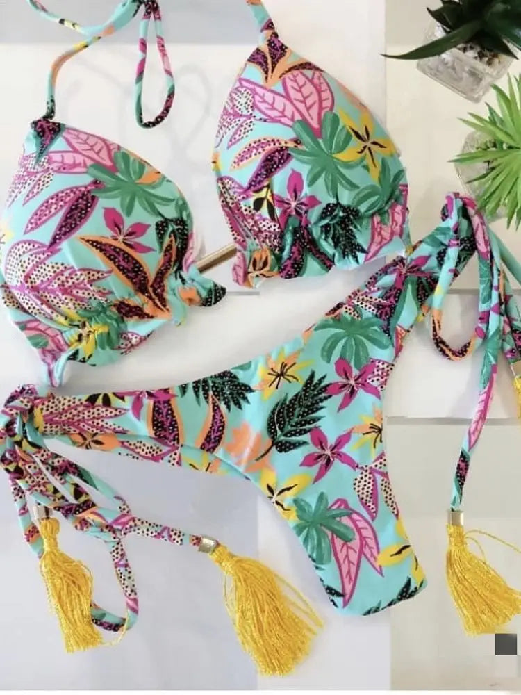 Sexy Print Swimsuit Bandage Two-Piece Swimwear Brazilian Beachwear Bathing Suit