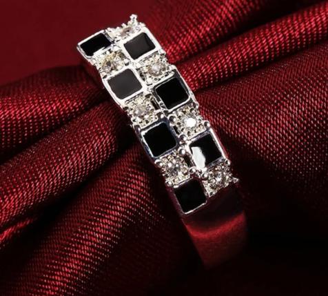 925 Sterling Silver Black Square Zircon Women Man Fashion Wedding Engagement Party Gift Charm Ring