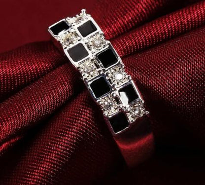 925 Sterling Silver Black Square Zircon Women Man Fashion Wedding Engagement Party Gift Charm Ring