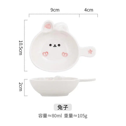 Ceramics Snack Cartoon Animals Saucer Dipping Sauce Dish Handle Dinner Plate Pot