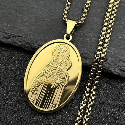 Men Stainless Steel Hip Hop Virgin Mary Medal Our Lady of Guadalupe Pendant Necklace