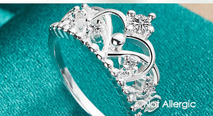 925 Sterling Silver Crown Zircon Woman Fashion Wedding Engagement Party Gift Charm Ring