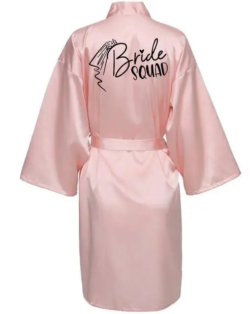 Women Wedding Bridal Bride Robe Printed Kimono Satin Pajamas Bridesmaid Bathrobe