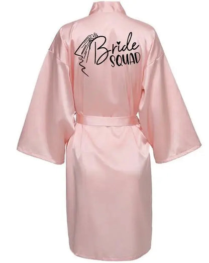 Women Wedding Bridal Bride Robe Printed Kimono Satin Pajamas Bridesmaid Bathrobe