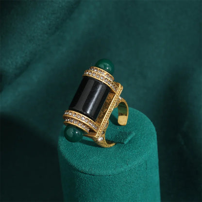 Women Vintage Antique Gold Color Oval Crystal Emerald Round Natural Stone Rings