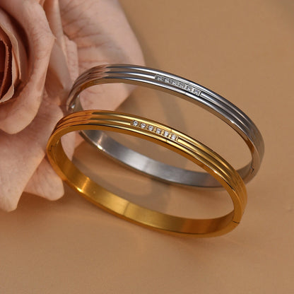 Women Stainless Steel Crystal Square Fashionable Bangle Bracelet Jewelry Gift