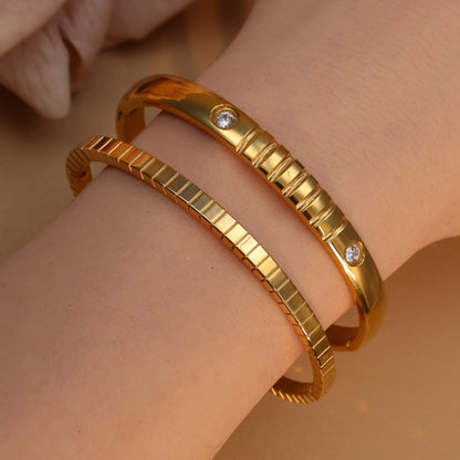 Vintage 18K Plated Stainless Steel Crystal Women's Fashion Bangles Bracelet
