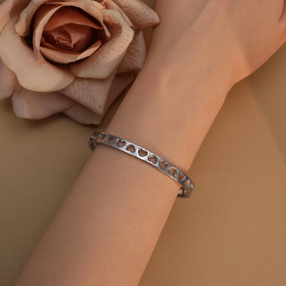 18K Gold-Plated LOVE Stainless Steel Zircon Openwork Bangle Bracelet Women's Jewelry