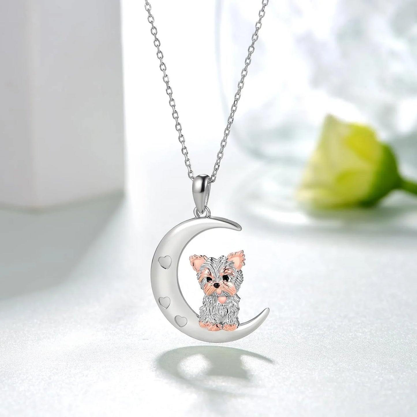 Women Fashion Pet Dog Lovers Two-color Crescent Yorkshire Pendant Necklace