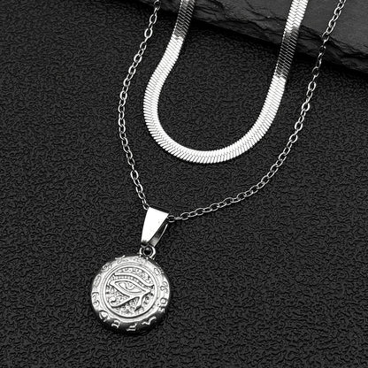 Women Men Gold Color Eye of Ra Horus Symbol Stainless Steel Egyptian Eyes Hieroglyph Chain Pendant Necklace