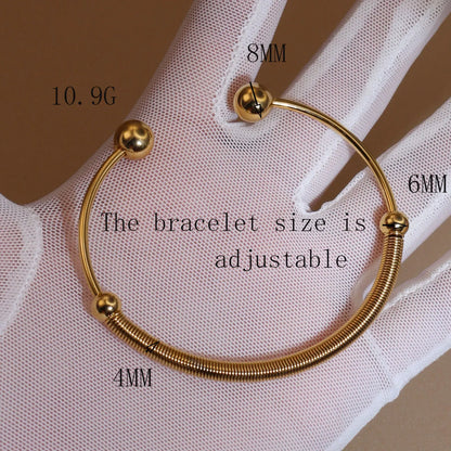 Women 18K Gold-Plated Stainless Steel Bead Open Bracelet Clasp Design Bangles Jewelry