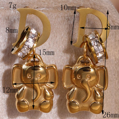 Crystal Stainless Steel 18k Gold-Plated Women's Elephant Eternal Earrings Gift