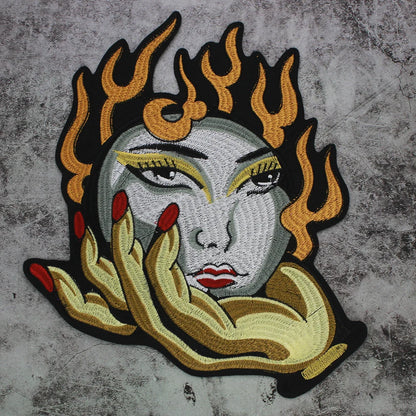 Sun Palm Woman Embroidered Patch Appliques Iron on Patches Badge Clothes Sewing