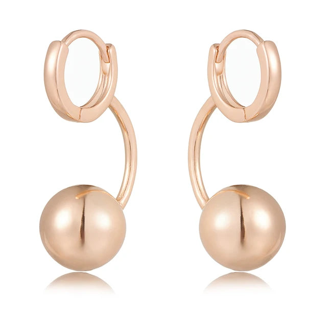 Women 585 Gold Color Ball Shape Glossy Trendy Design Wedding Dangle Earrings