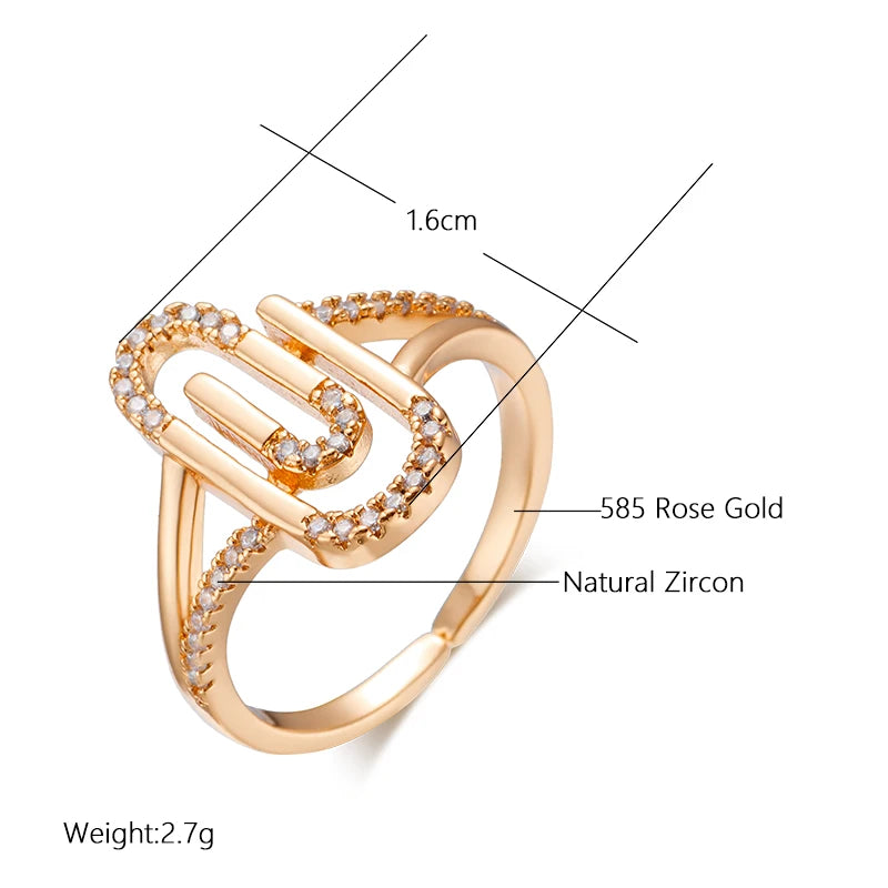 Women Adjustable Natural Zircon Vintage Bridal Wedding Fashion 585 Gold Color Rings