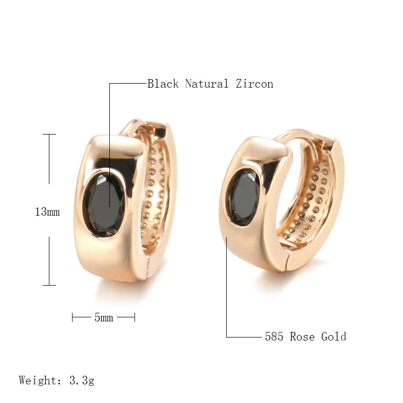 Women Black Natural Zircon Small Hoop Elegant 585 Rose Gold Fashion Earrings