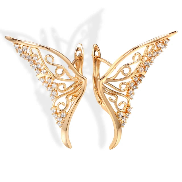 Women Butterfly Wings 585 Gold Color White Natural Zircon Fashion Earrings