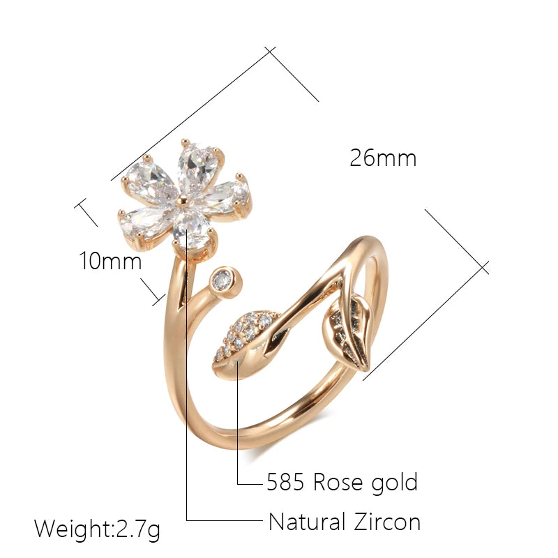 Women Crystal Flower 585 Gold Color Retro Natural Zircon Fashion Wedding Rings