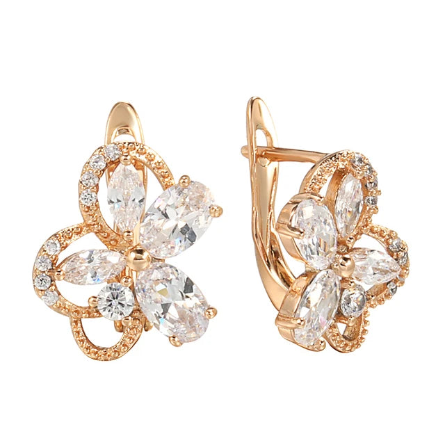 Women Fashion Crystal Flower 585 Rose Gold Natural Zircon Micro Wax Inlaid  Earrings