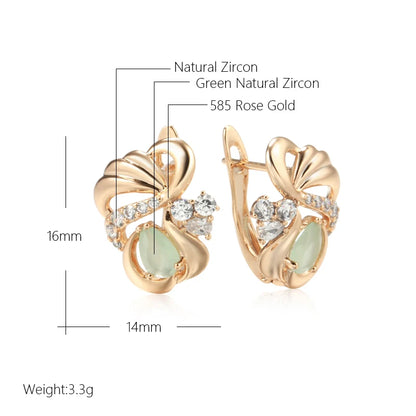 Women Green Emerald Natural Zircon Flower 585 Roe Gold Color Wedding Bridal Earrings