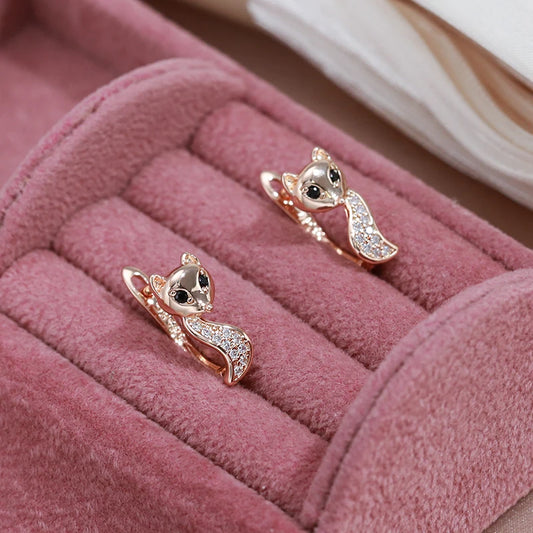Women Fashion Wedding Bridal 585 Rose Gold Color Fox Natural Zircon Unique Earrings