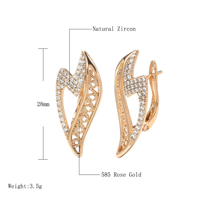 Women Luxury 585 Gold Color Cubic Zirconia Full Paved Bride Wedding Wing Vintage Earrings