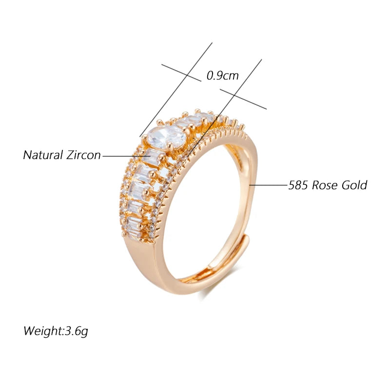 Women Luxury Natural Zirconia Full Pave 585 Gold Color Proposal Adjustable Rings