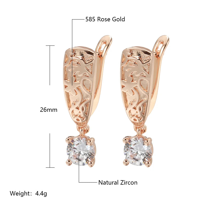 Women Fashion Vintage Bridal Wedding Natural Zircon 585 Rose Gold Color Water Drop Earrings