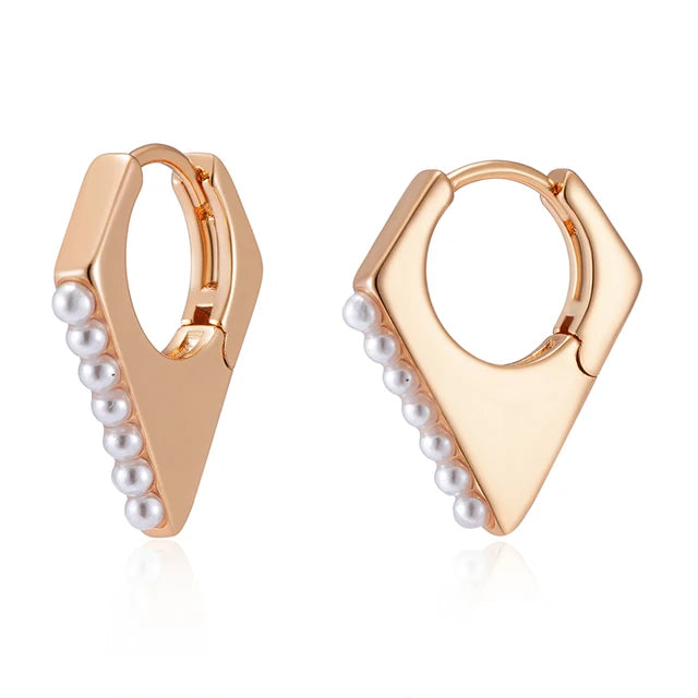 Women Pearl Smooth 585 Rose Gold Color Bridal Wedding Party Earrings