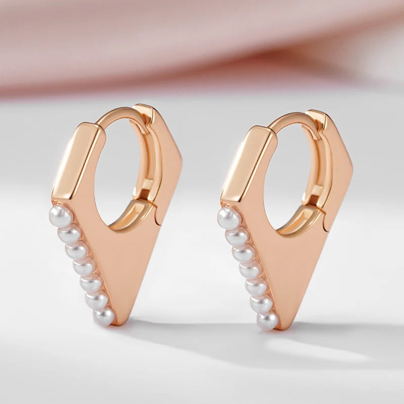 Women Pearl Smooth 585 Rose Gold Color Bridal Wedding Party Earrings
