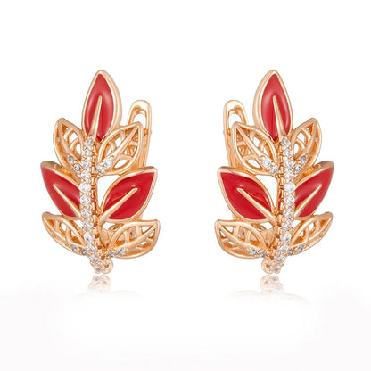 Women Fashion Red Fall Natural Zircon Wax Inlaid 585 Rose Gold Color Earrings