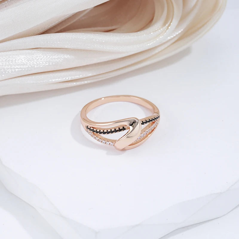 Women Vintage White Black Natural Zircon 585 Rose Gold Color Bride Wedding Rings