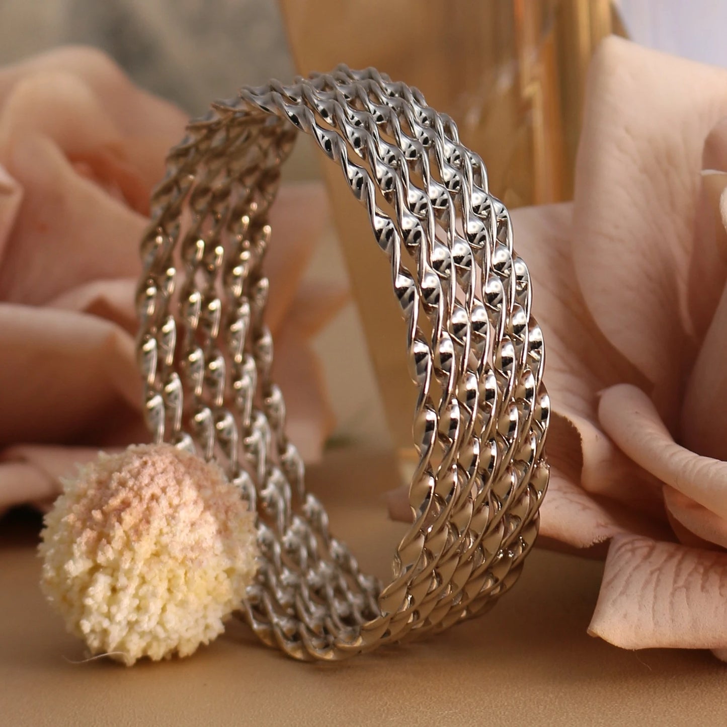 7pcs Stacking Bangle Design Roman Style Stainless Steel Gold Color Bracelet Gifts